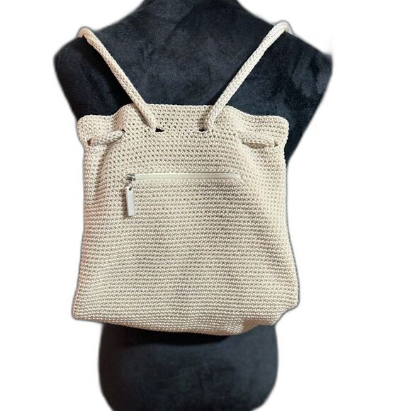 The SAK Crochet Cream Backpack Purse Drawstring Summertime Boho Bag - Picture 2 of 5